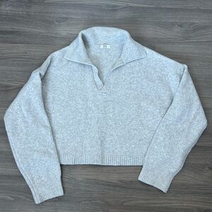 Ardene Light Grey Knit Cropped Sweater with Collar